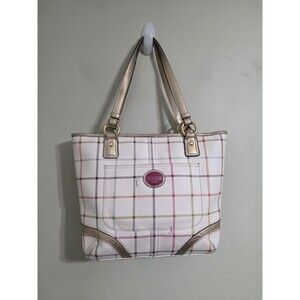 COACH F20093  Peyton Tattersal Shoulder  Bag - White Multicolor Stripes